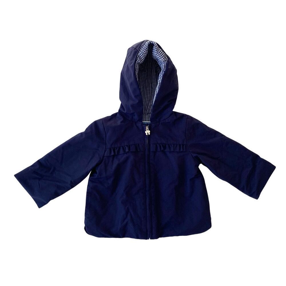 Jacadi Paris Baby Toddler Girl Navy Blue Ruffle Bow Jacket Coat Hoodie 18m